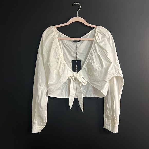 PrettyLittleThing Tops - Tie Front Ruched Blouse